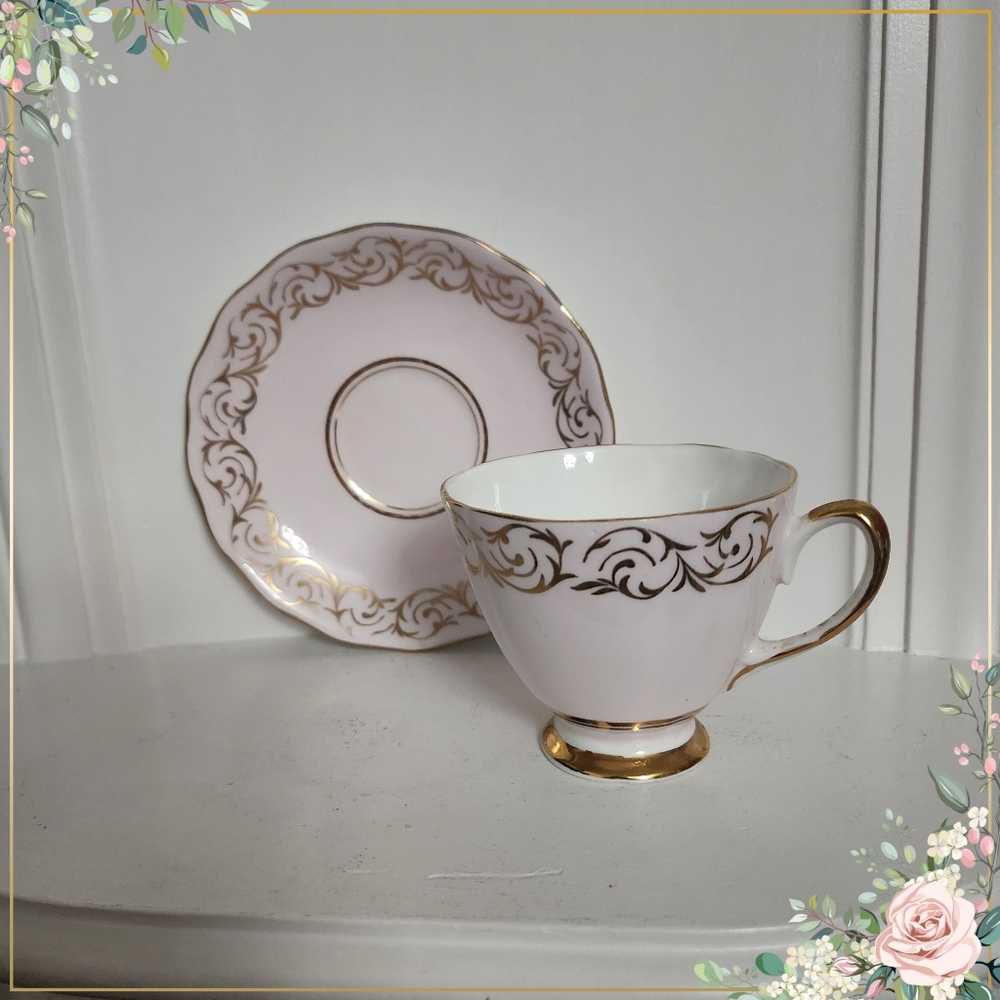 Vintage Colclough Pink England Teacup and Saucer Bone China very rare